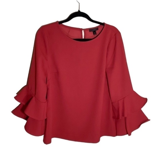 J CREW RUFFLED SLEEVES RED BLOUSE TALL NWT - Picture 1 of 8